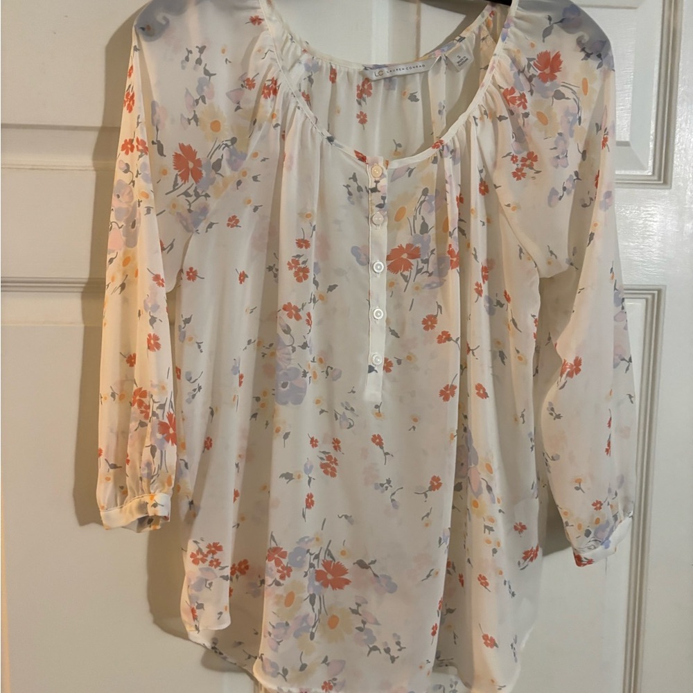 Floral Women's Top - Cream and Orange